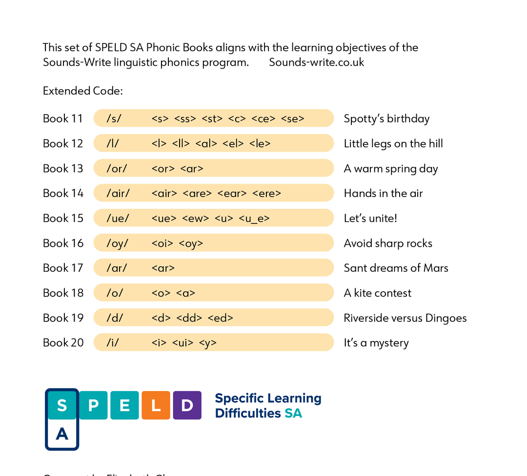 SPELD SA Phonic Books Extended Code Set 2